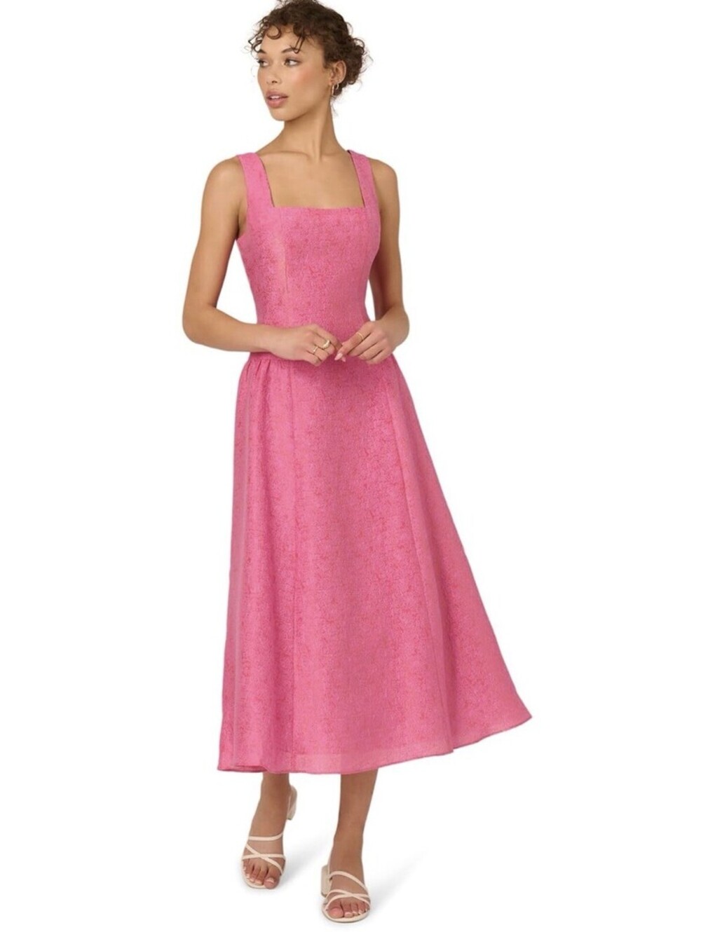 Adrianna Papell Textured Jacquard Midi Dress Size 8 Geranium Pink NWT $199